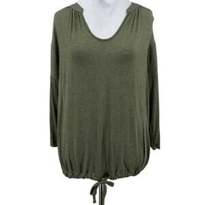 H by Bordeaux Drawstring Waist 3/4 Sleeve Top Sz Medium in Green Heather NWT
